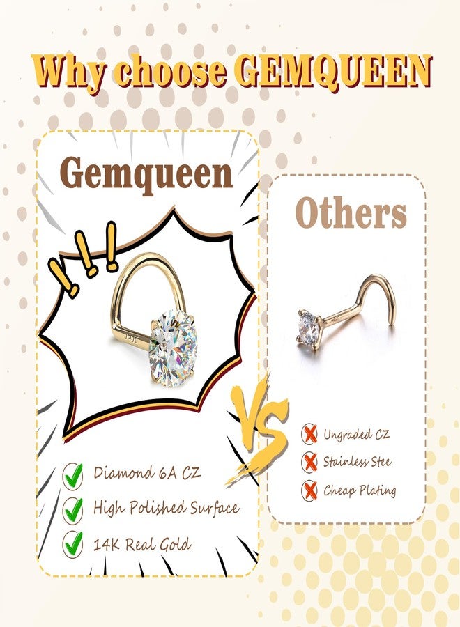 GEMQUEEN 14K Real Gold Nose Rings Studs | 18G Solid Gold Screw Nose Rings | Simulated Diamond CZ Nose Studs | Hypoallergenic Nose Piercings for Women Men 2mm, GQ-C-P0002-18G-2 - Image 5