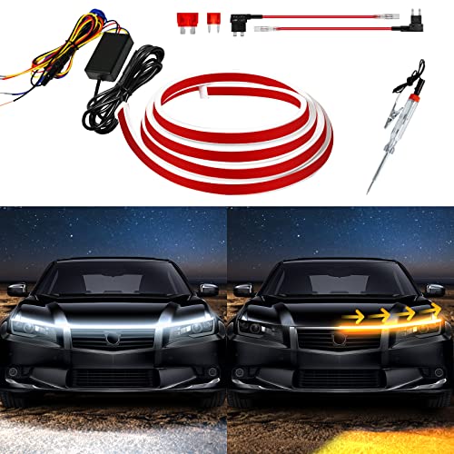 DUOFU365 Exterior Car LED Hood Light Strip,Dual Color Dynamic Scan Start Up Hoodbeam Kit,Led Daytime Running Lights White&Amber Switchback Sequential Turn Signal Lights for Cars, Trucks,SUV(70inch/1set) - Image 1
