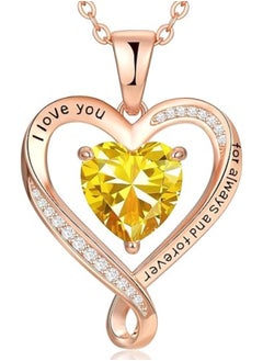 Zifeel Infinity Heart Pendant 925 Sterling Silver, Rose Gold Birthstone Necklace  - Image 1