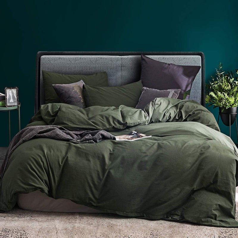 ECOCOTT Army Green Duvet Cover California King Size - 100% Washed Cotton Durable Soft Comfy Duvet Cover Set  3 Pieces Duvet Cover with Zipper Closure (Army Green  104''x98'') - Image 1