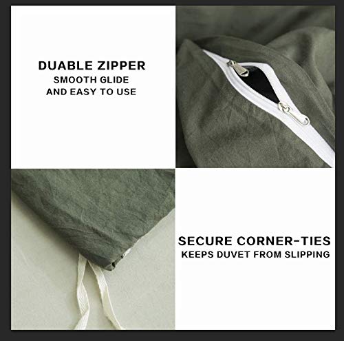 ECOCOTT Army Green Duvet Cover California King Size - 100% Washed Cotton Durable Soft Comfy Duvet Cover Set  3 Pieces Duvet Cover with Zipper Closure (Army Green  104''x98'') - Image 5