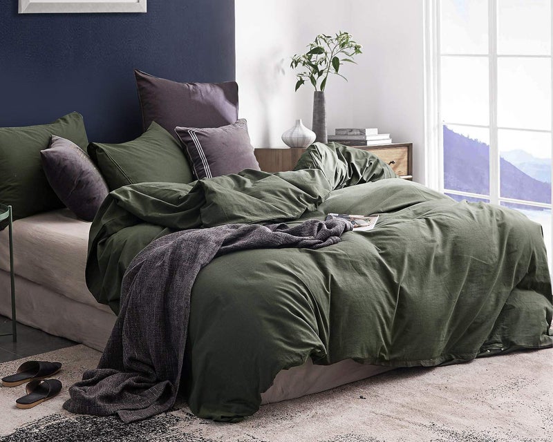 ECOCOTT Army Green Duvet Cover California King Size - 100% Washed Cotton Durable Soft Comfy Duvet Cover Set  3 Pieces Duvet Cover with Zipper Closure (Army Green  104''x98'') - Image 2