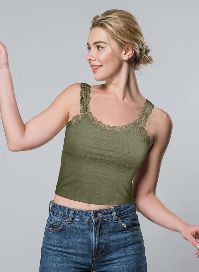 Sintege 3 Pcs Women's Y2K Lace Patchwork Tank Tops - Sleeveless Camisole in Gray, Army Green, Black (Small) - Image 3
