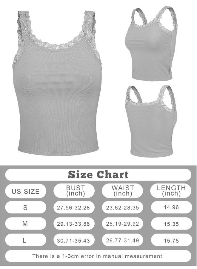 Sintege 3 Pcs Women's Y2K Lace Patchwork Tank Tops - Sleeveless Camisole in Gray, Army Green, Black (Small) - Image 4
