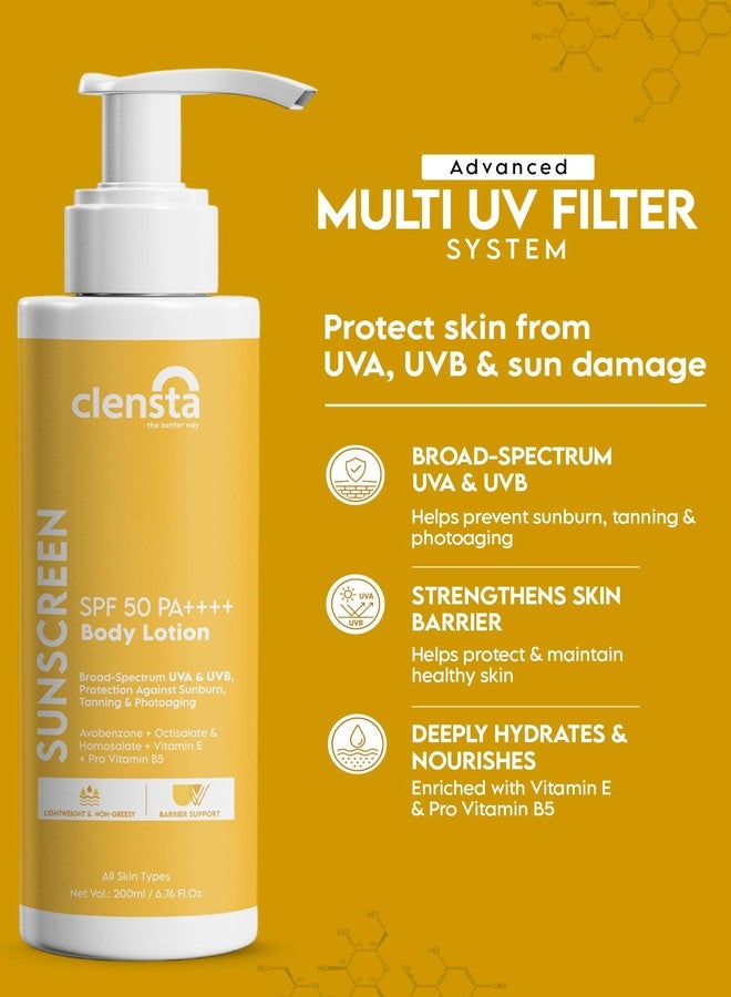 Clensta Sunscreen Body Lotion SPF 50 PA++++ | Broad Spectrum UVA & UVB Protection | In-Vivo Tested | No White Cast, Non-Greasy Body Sunscreen with Vitamin E & Pro Vitamin B5 For Smooth Skin | For All Skin Types | For Men & Women | 200 ml - Image 5