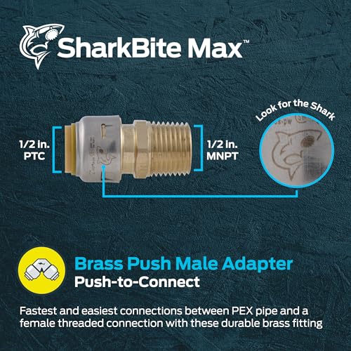 SharkBite Max 1/2 Inch MNPT Adapter, Push to Connect Brass Plumbing Fitting, PEX Pipe, Copper, CPVC, PE-RT, HDPE, UR120A - Image 2