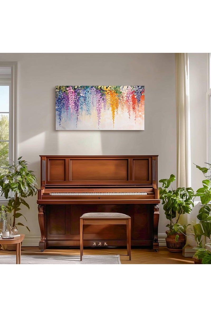 EMODA Rainbow Wisteria Wrap Framed Canvas wall art (60x120 cm ) – Colorful Floral Décor - Image 3