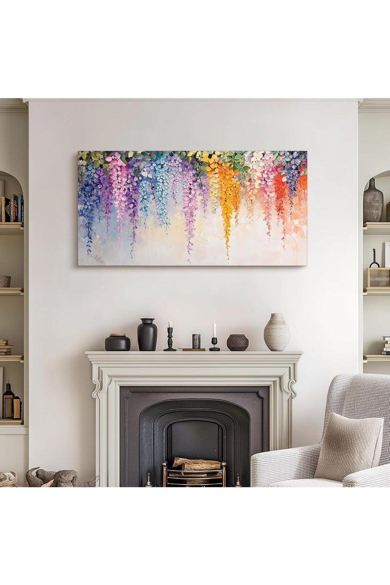 EMODA Rainbow Wisteria Wrap Framed Canvas wall art (60x120 cm ) – Colorful Floral Décor - Image 2