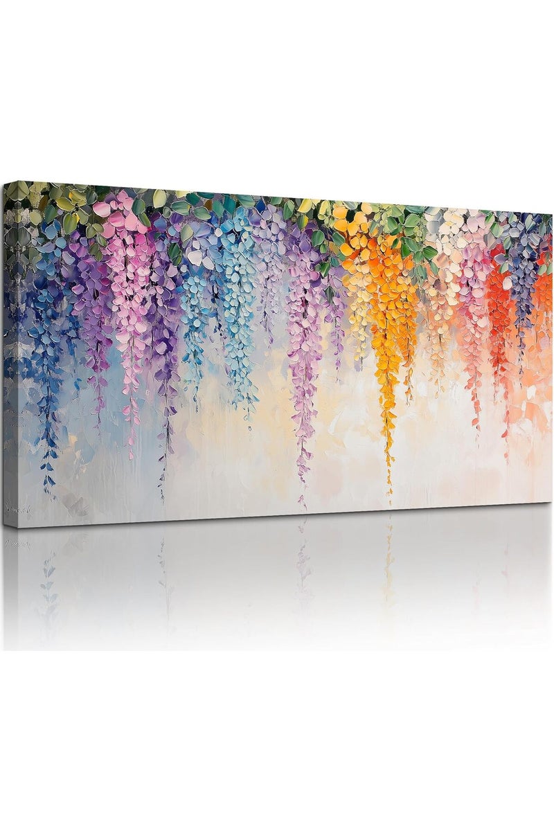EMODA Rainbow Wisteria Wrap Framed Canvas wall art (60x120 cm ) – Colorful Floral Décor - Image 1