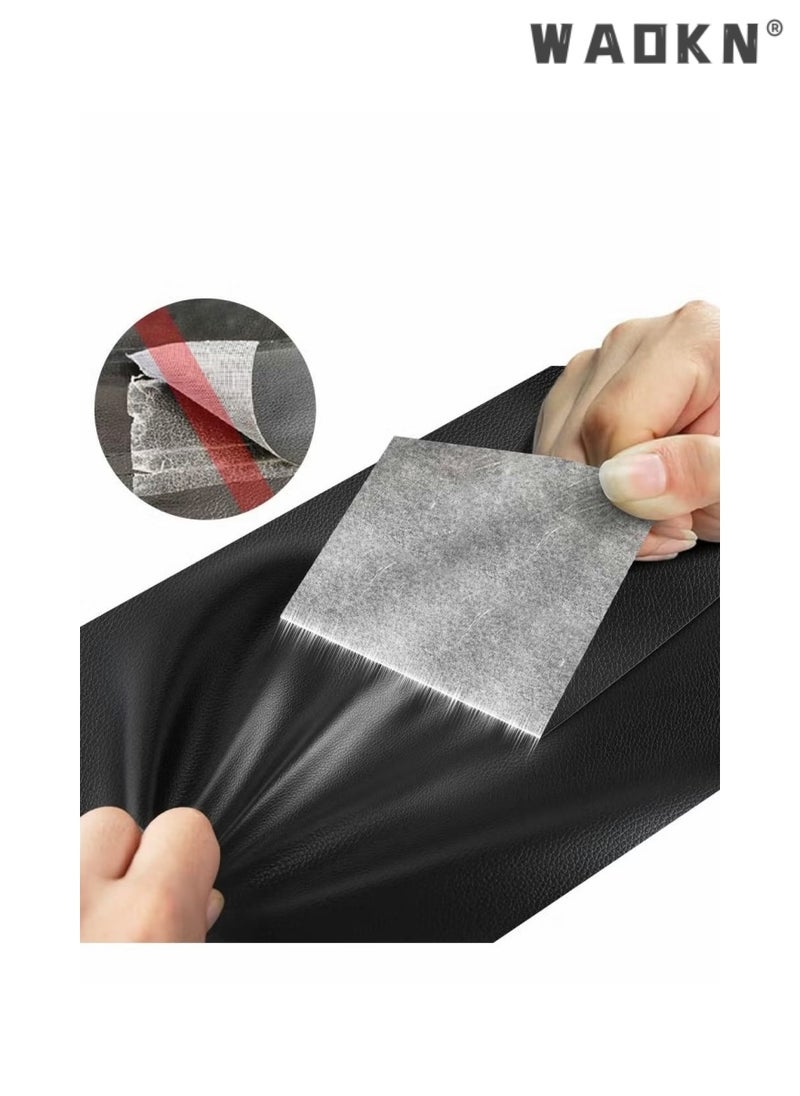 WAOKN Self Adhesive Leather Repair Subsidy 50 X 137 cm Large Adhesive Decorative Tape DIY Adhesive Backed Lychee Patterned Repair for Sofas Shoes Car Seats Handbags and Other Leather Patches (Black)  - Image 3