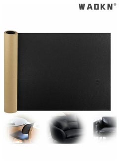 WAOKN Self Adhesive Leather Repair Subsidy 50 X 137 cm Large Adhesive Decorative Tape DIY Adhesive Backed Lychee Patterned Repair for Sofas Shoes Car Seats Handbags and Other Leather Patches (Black)  - Image 1