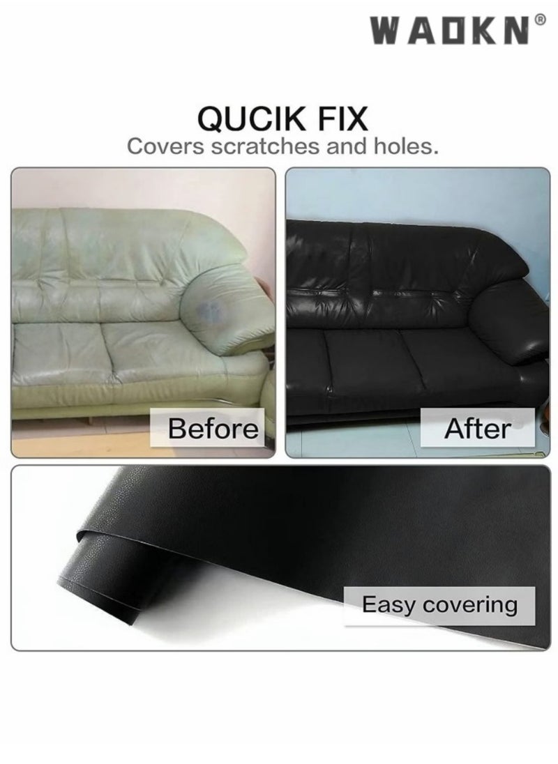 WAOKN Self Adhesive Leather Repair Subsidy 50 X 137 cm Large Adhesive Decorative Tape DIY Adhesive Backed Lychee Patterned Repair for Sofas Shoes Car Seats Handbags and Other Leather Patches (Black)  - Image 5