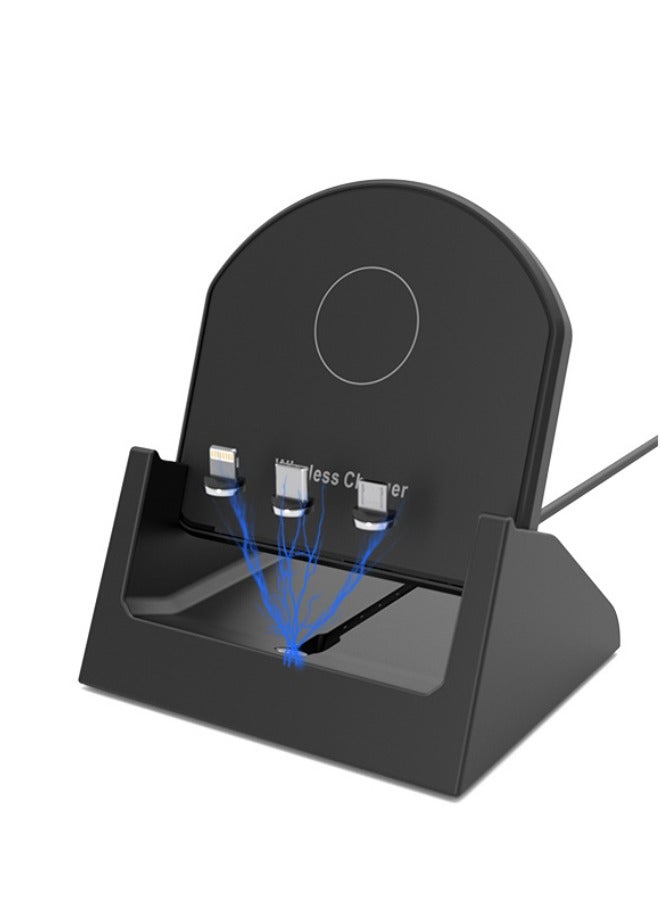 عام شاحن لاسلكي سريع ، حامل شحن لاسلكي سريع 20 واط بحد أقصى مع 3 منافذ شحن ، يدعم الشحن السلكي والشحن اللاسلكي ، متوافق مع iPhone 14/13/12/12 Pro Max / 12 Mini / 11 / XR / X إلخ (أسود) - Image 3