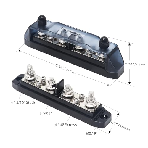 Recoil BBPG4 Bus Bar Positive and Negative 4 x 5/16”(M8) Studs and 4 x #8 Screw Terminals Power Distribution Block Busbar with Ring Terminals 150 Amp Rating - Image 5