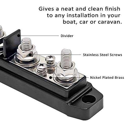 Recoil BBPG4 Bus Bar Positive and Negative 4 x 5/16”(M8) Studs and 4 x #8 Screw Terminals Power Distribution Block Busbar with Ring Terminals 150 Amp Rating - Image 4