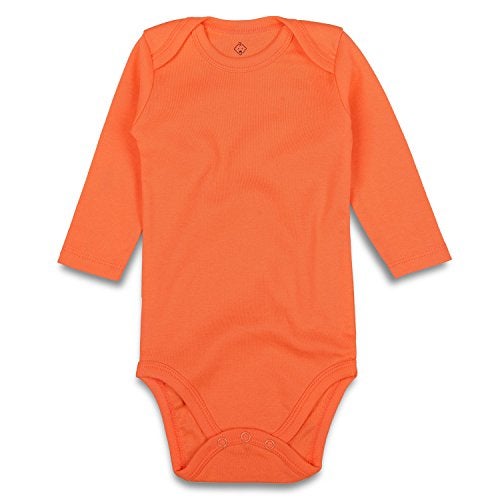 ROMPERINBOX Unisex Solid Baby Bodysuit 0-24 Months (0-3 months, Orange long sleeve) - Image 1