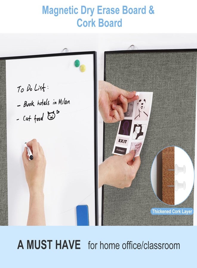 ARCOBIS Cork Board White Board Combo, 24"X18" Linen Bulletin Board Whiteboard for Wall, Double-Sided Magnetic Dry Erase Corkboard for Home, Office, School, Grey - Image 2