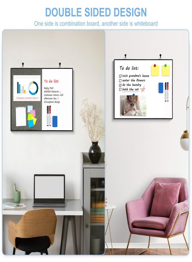 ARCOBIS Cork Board White Board Combo, 24"X18" Linen Bulletin Board Whiteboard for Wall, Double-Sided Magnetic Dry Erase Corkboard for Home, Office, School, Grey - Image 3