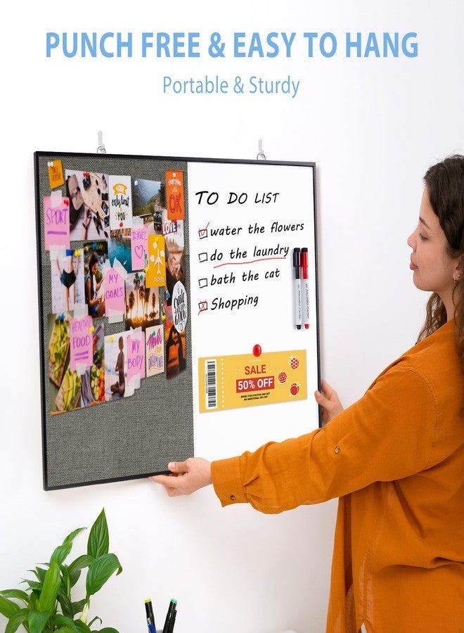 ARCOBIS Cork Board White Board Combo, 24"X18" Linen Bulletin Board Whiteboard for Wall, Double-Sided Magnetic Dry Erase Corkboard for Home, Office, School, Grey - Image 4