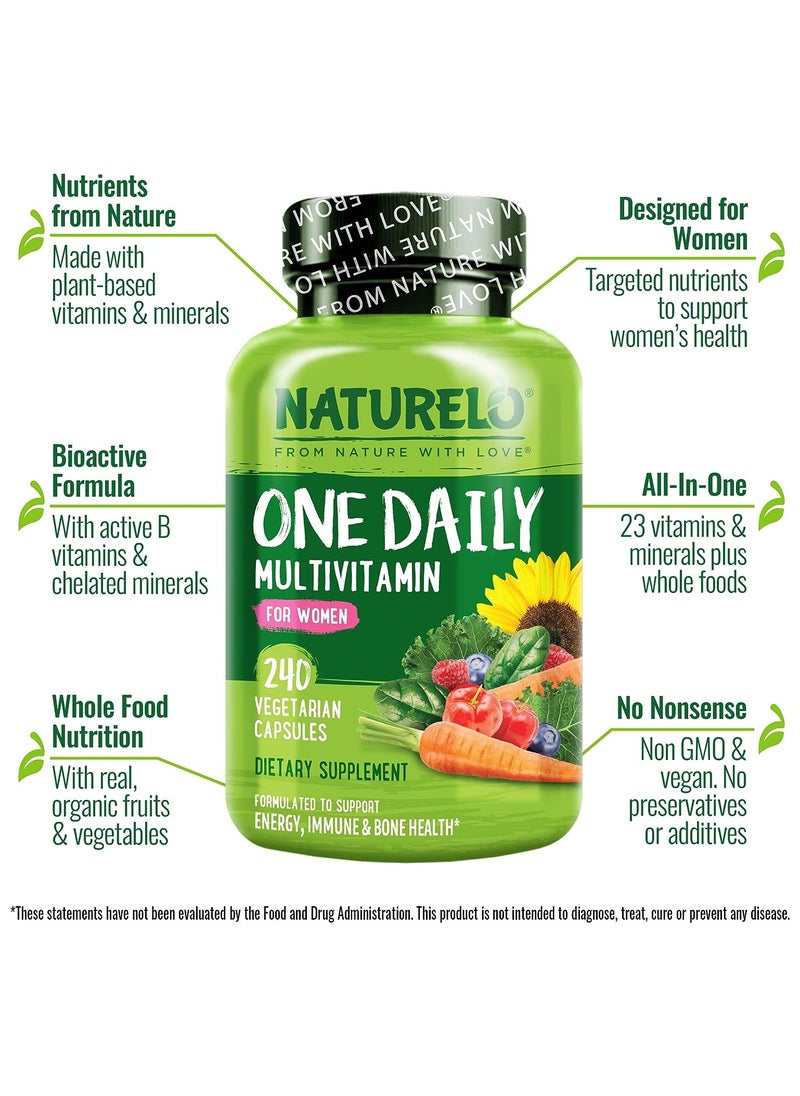 NATURELO فيتامينات متعددة يومية للنساء - مكمل غذائي لدعم صحة الطاقة والمناعة والعظام 240 كبسولة نباتية  - Image 4
