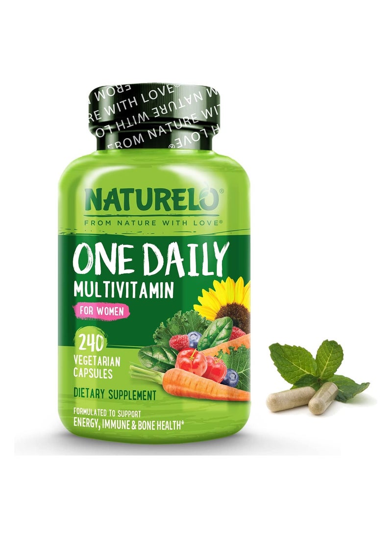 NATURELO فيتامينات متعددة يومية للنساء - مكمل غذائي لدعم صحة الطاقة والمناعة والعظام 240 كبسولة نباتية  - Image 1