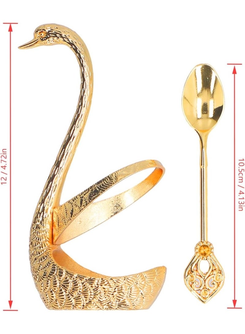 Gold Zinc Alloy Dessert Spoons with Organizer, Swan Base Coffee Spoon Set, 6 Pieces, Flatware Dessert Spoons  - Image 4
