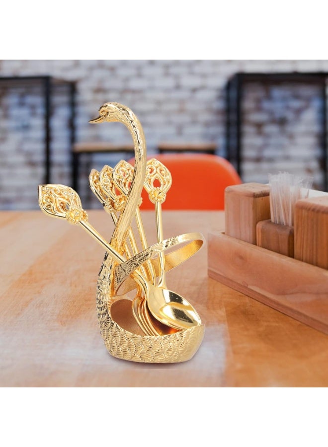Gold Zinc Alloy Dessert Spoons with Organizer, Swan Base Coffee Spoon Set, 6 Pieces, Flatware Dessert Spoons  - Image 3