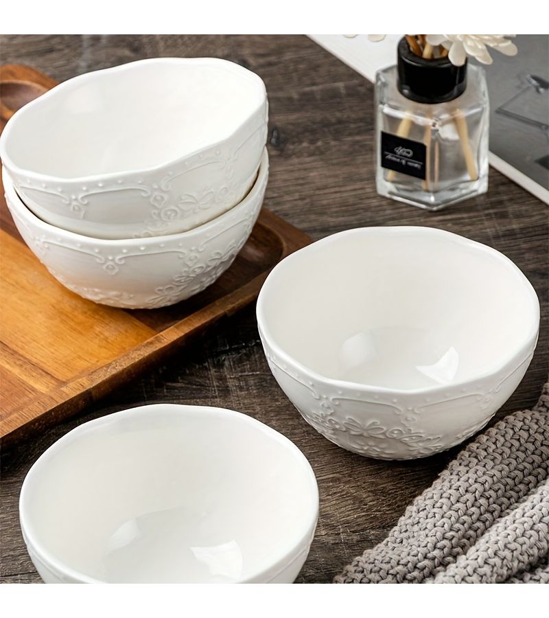 4 Green Butterfly Ceramic Bowls 4.5 Inch Elegant Embossed Stackable Bowl Set - Image 1