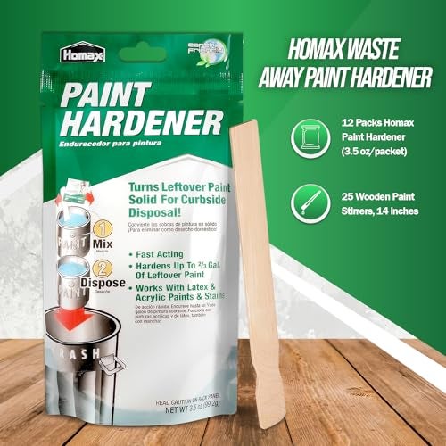 HOMESPHERE Homax Waste Away Paint Hardener, 12 Packs, 3.5oz - Fast Acting Solidifier for Disposal - Drying Powder for Acrylic & Latex With 25 Pcs. of 14 Inch Wooden Stir Sticks - Image 5