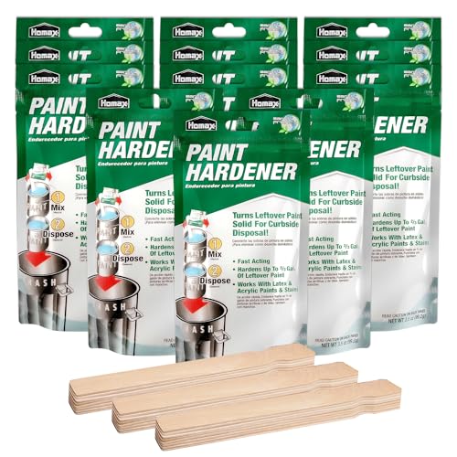 HOMESPHERE Homax Waste Away Paint Hardener, 12 Packs, 3.5oz - Fast Acting Solidifier for Disposal - Drying Powder for Acrylic & Latex With 25 Pcs. of 14 Inch Wooden Stir Sticks - Image 1
