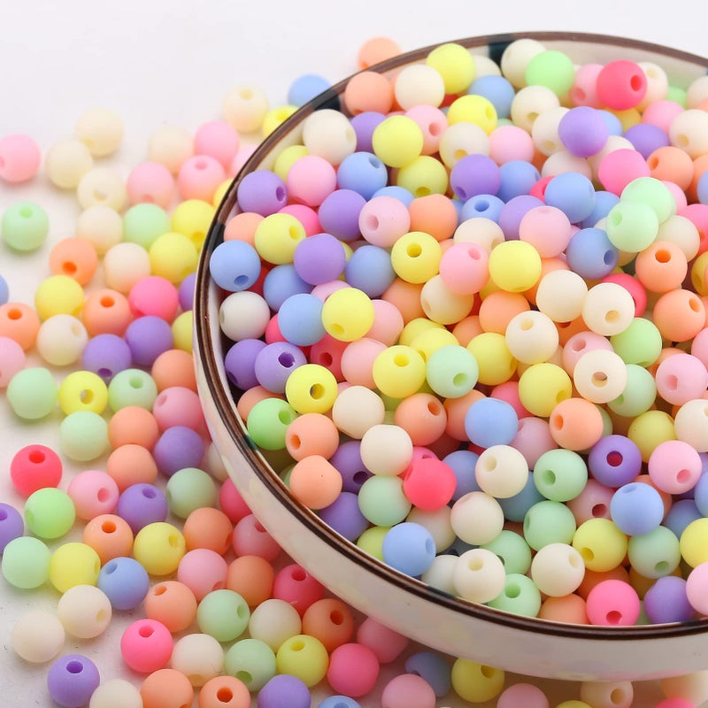 HERZWILD 1800pcs Matte Acrylic Round Frosted Candy Color BeadsAssorted Beaded Bracelets Mix Plastic Pastel Loose Spacer Opaque Pastel Colors Mixed for DIY Jewelry Making CraftsColorB
