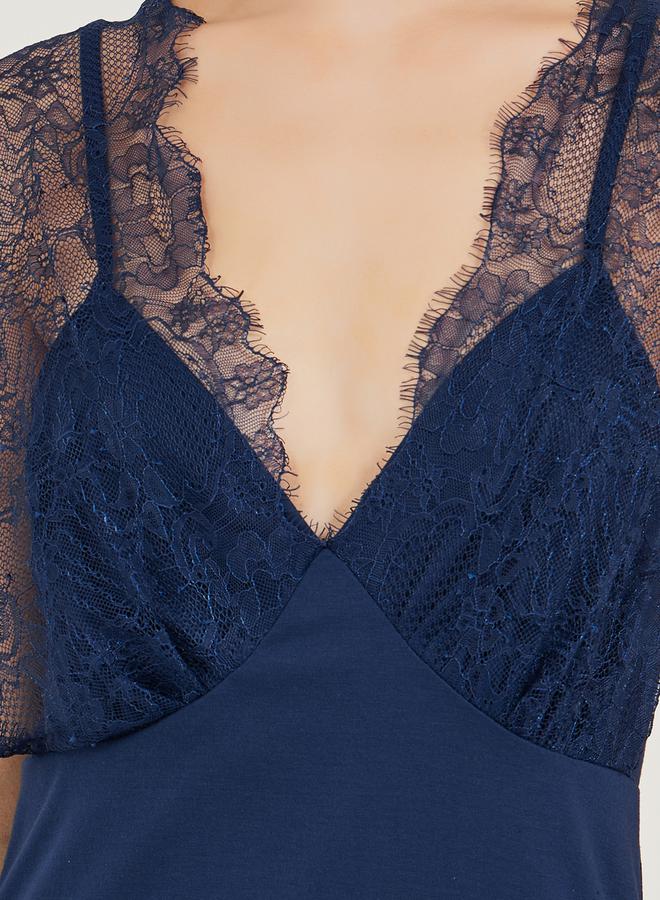 Styli Galloon Lace Trim Strap Overlay Nightdress  - Image 3