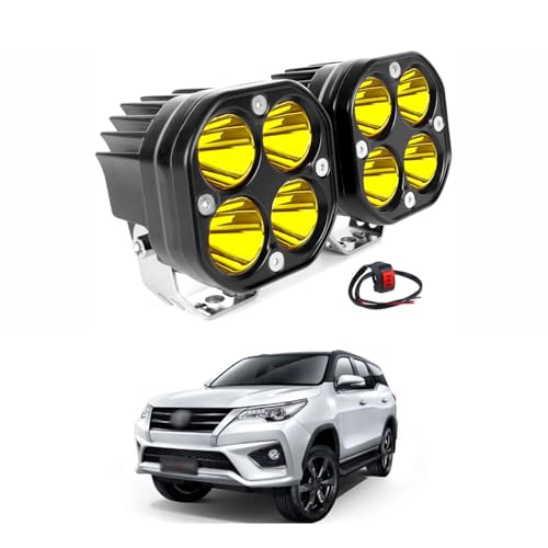PRIKNIK 3-Inch 40W Yellow LED Spot Lights, Offroad Fog Lamps, Amber Driving Lights for Cars, SUVs, Trucks, and Boats – Pack of 2 with Bike-Compatible Three-Way Switch Compatible With F-ortuner - Image 1