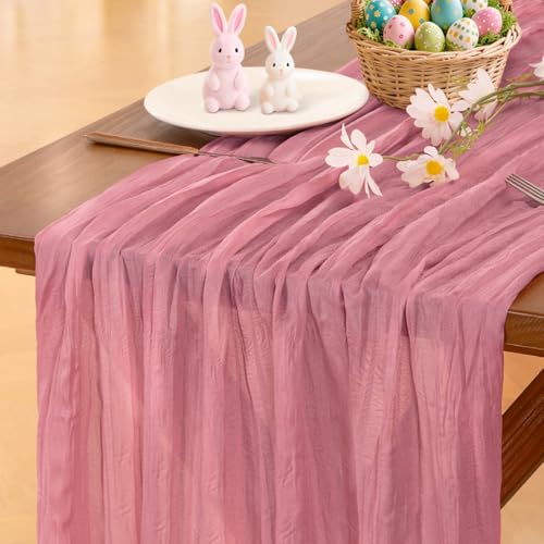 Socomi Mauve Cheesecloth Table Runner Boho Rustic Summer Gauze 120 inch 10FT Cheese Cloth Sheer Runner for Wedding Party Baby Shower Birthday Home Decor Holiday Decorations - Image 1