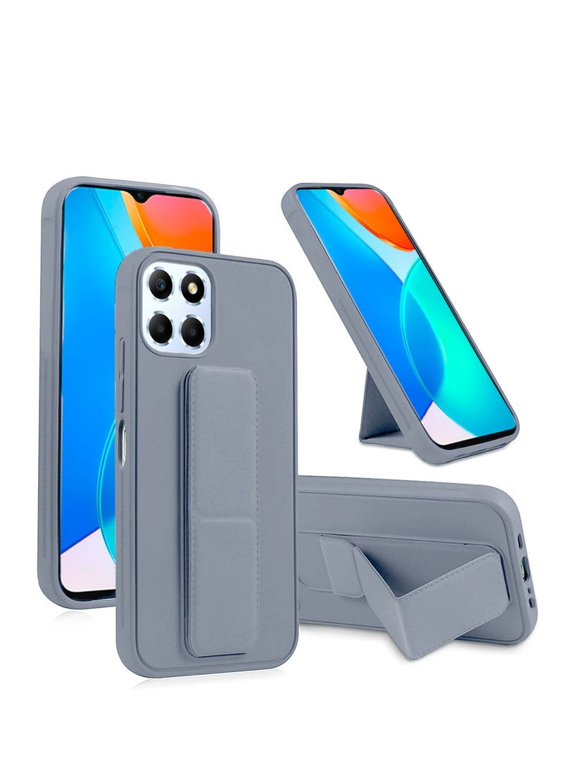 Wtech PU Leather Hand Strap Grip Holder Stand Phone Case Cover For Honor X8 4G Grey - Image 1