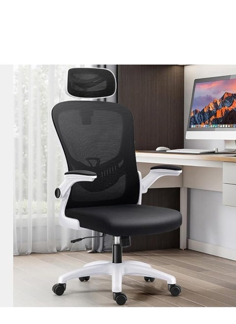 Ergonomic Office Chair, Height and Headrest Adjustable Desk Chair with Lumbar Support and Wheels for Work, Study and Gaming, Swivel Computer Chair for Home and Office (V3, White)