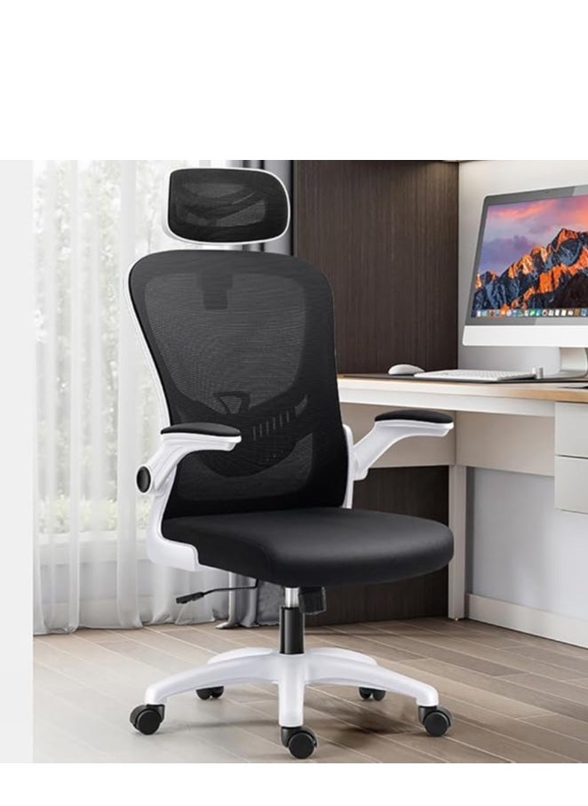 Generic - Ergonomic Office Chair, Height and Headrest Adjustable Desk Chair with Lumbar Support and Wheels for Work, Study and Gaming, Swivel Computer Chair for Home and Office (V3, White) - Image 1