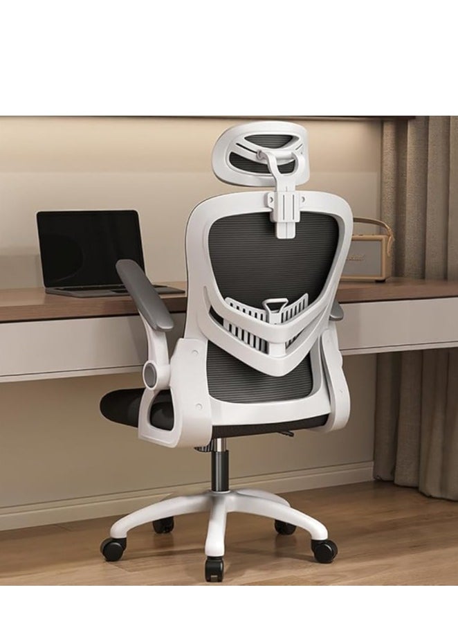 Generic - Ergonomic Office Chair, Height and Headrest Adjustable Desk Chair with Lumbar Support and Wheels for Work, Study and Gaming, Swivel Computer Chair for Home and Office (V3, White) - Image 1
