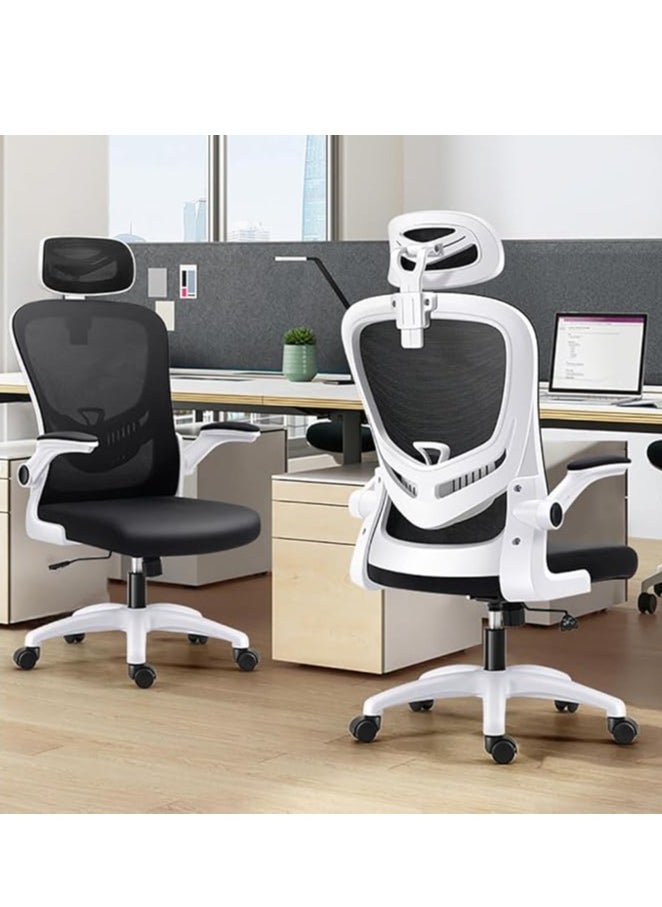 Generic - Ergonomic Office Chair, Height and Headrest Adjustable Desk Chair with Lumbar Support and Wheels for Work, Study and Gaming, Swivel Computer Chair for Home and Office (V3, White) - Image 1