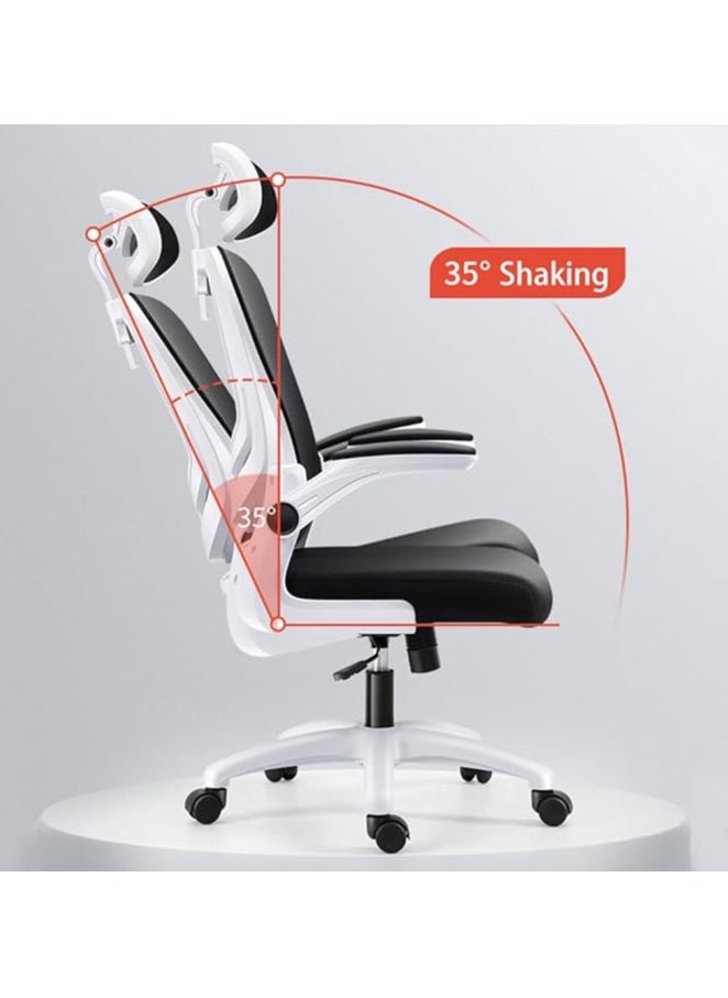 Generic - Ergonomic Office Chair, Height and Headrest Adjustable Desk Chair with Lumbar Support and Wheels for Work, Study and Gaming, Swivel Computer Chair for Home and Office (V3, White) - Image 1