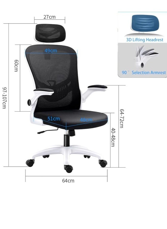 Generic - Ergonomic Office Chair, Height and Headrest Adjustable Desk Chair with Lumbar Support and Wheels for Work, Study and Gaming, Swivel Computer Chair for Home and Office (V3, White) - Image 1