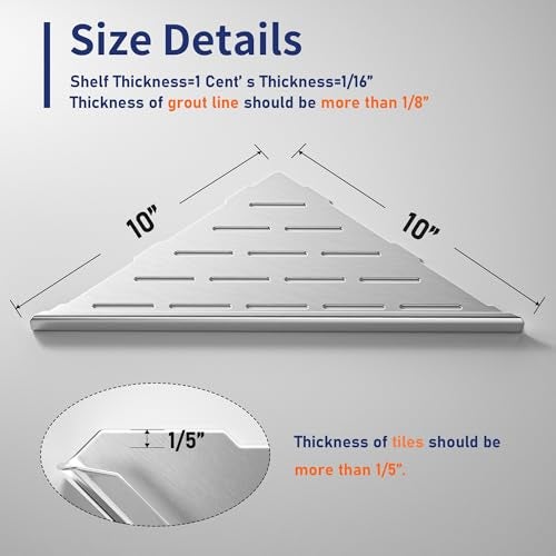 Bernkot Corner Shower Shelf 10" Brushed 304 Stainless Steel Slot Design Recessed Corner Shelf Bathroom Grout in Shelf for Tiled Wall - Image 5