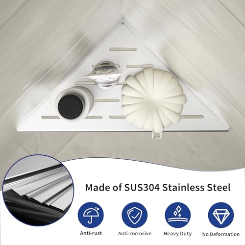 Bernkot Corner Shower Shelf 10" Brushed 304 Stainless Steel Slot Design Recessed Corner Shelf Bathroom Grout in Shelf for Tiled Wall - Image 3