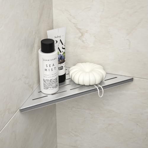 Bernkot Corner Shower Shelf 10" Brushed 304 Stainless Steel Slot Design Recessed Corner Shelf Bathroom Grout in Shelf for Tiled Wall - Image 1