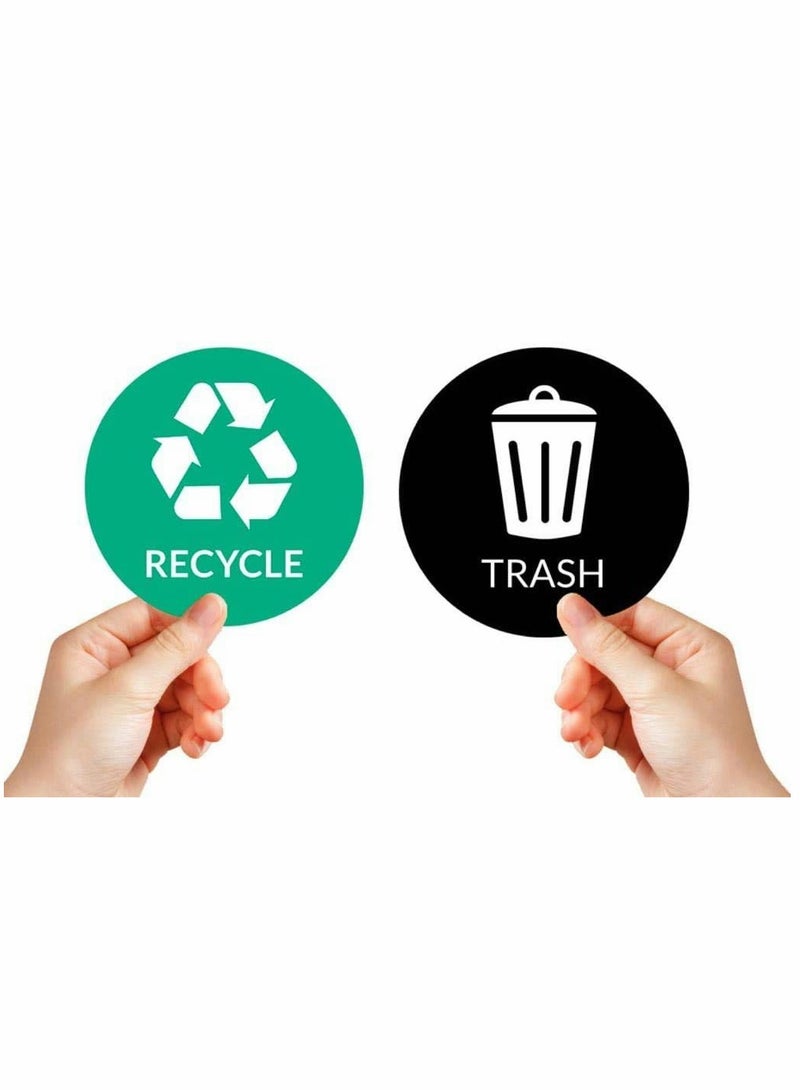 Excefore Recycle Pack of 6 Trash Bin Sticker 5" Round Logo Sign Decal Labels Self-Adhesive Vinyl Laminated Waterproof Environmental Trash Stickers for School Home Indoor Outdoor (Green/Black) - Image 1