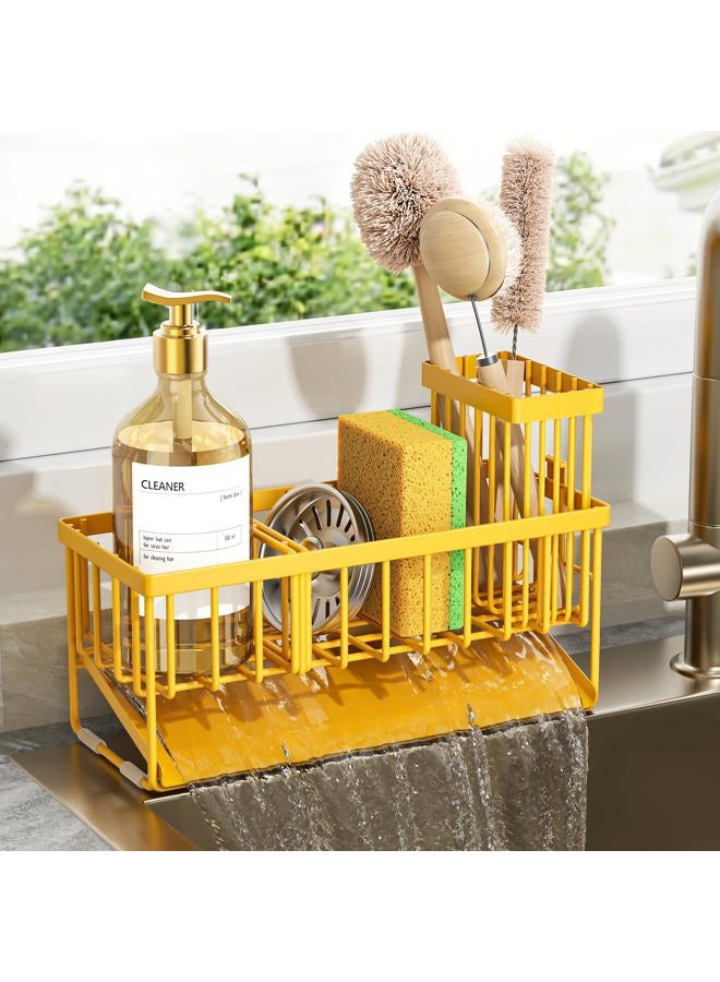 Cisily Yellow Sink Caddy Organzier with High Brush Holder, Sponge Holder for Sink, 304 Rustproof Stainless, Kitchen Countertop Soap Dispenser Organizer,Yellow Kitchen Decor and Accessories - Image 1