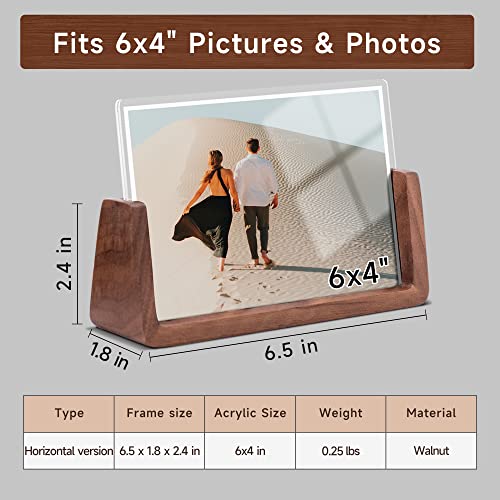 Komimaci 4x6 picture frames, Solid Rustic Wooden Photo Frames with Walnut Wood Base and High Definition Acrylic Glass Covers - for Tabletop or Desktop Display (4x6 inch, Horizontal) - Image 3