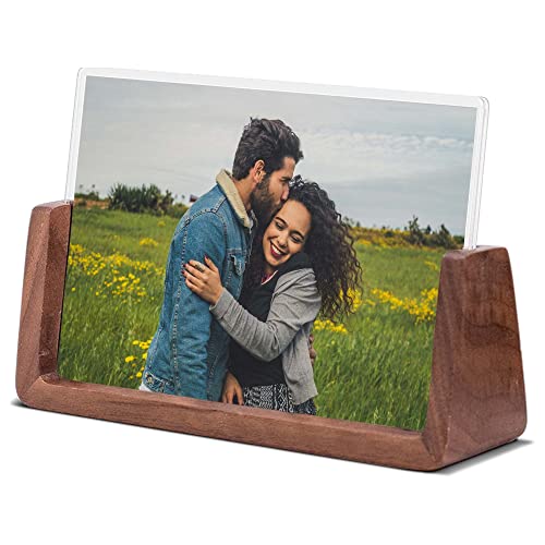 Komimaci 4x6 picture frames, Solid Rustic Wooden Photo Frames with Walnut Wood Base and High Definition Acrylic Glass Covers - for Tabletop or Desktop Display (4x6 inch, Horizontal) - Image 1