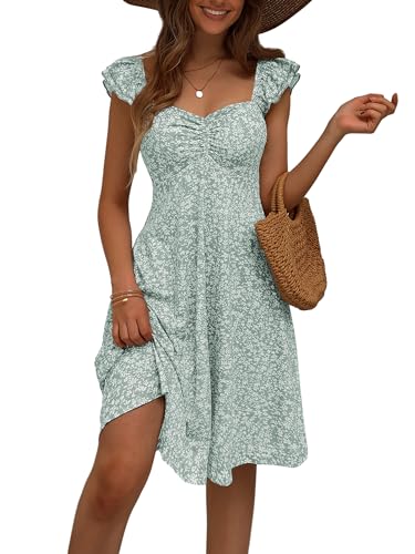 FENSACE Summer Dresses for Women 2025 Baby Shower Sage Green Spring Milkmaid Dress(Green Floral,Large) - Image 1