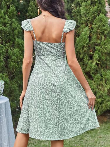 FENSACE Summer Dresses for Women 2025 Baby Shower Sage Green Spring Milkmaid Dress(Green Floral,Large) - Image 3